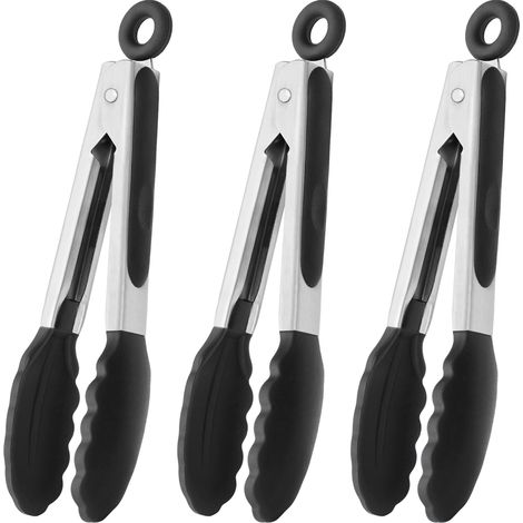 Mini-zangen, Silikon-einsätze, Küchen-zangen 18 Cm, 3-teiliges Set (schwarz)