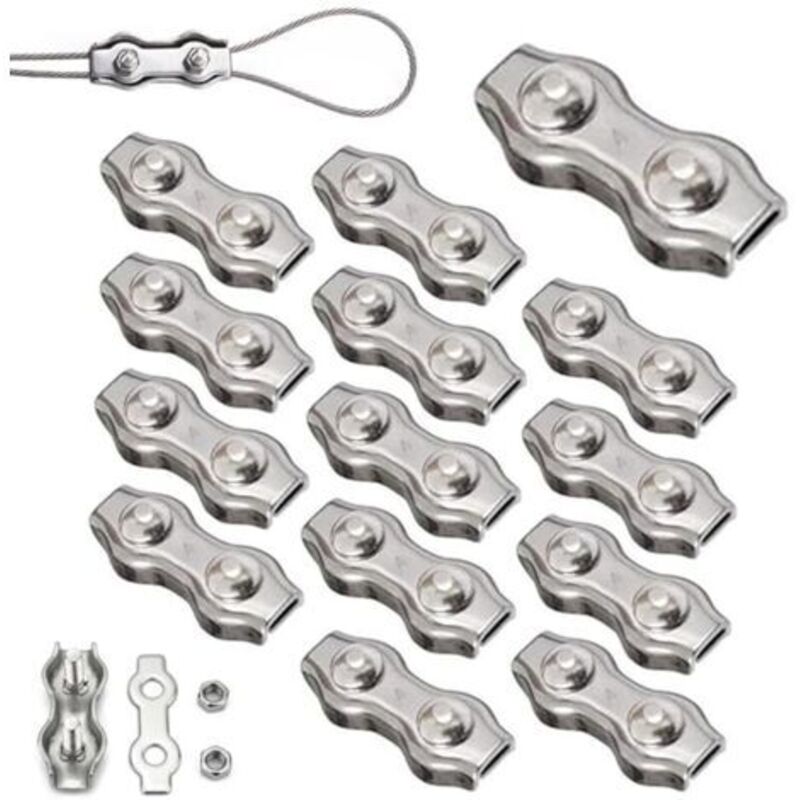 14 Stück Duplex-clips M4-drahtseilklemmen Aus Edelstahl 304 Duplex-klemmen Für 4-mm-drahtseil-rigging