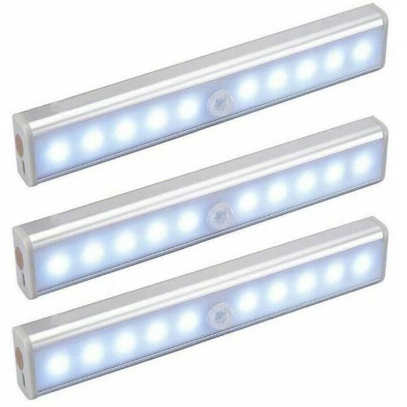 Set Mit 3 Lampen, 10 Leds, Sans Fil, Wiederaufladbar Über Usb, Gerichtet, Bewegungsmelder, Tragbar. Lumière De Placard, Baladeuse De Secours, Veilleuse Enfant, Ernennung