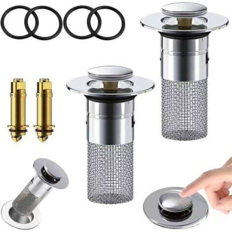 2 Stück Universeller Pop-up-waschtischablauf, Edelstahl-abflussfilter, Verstopfungssicherer Waschbeckenstopfen Mit Sieb Für Badewanne, Küche, Waschbecken
