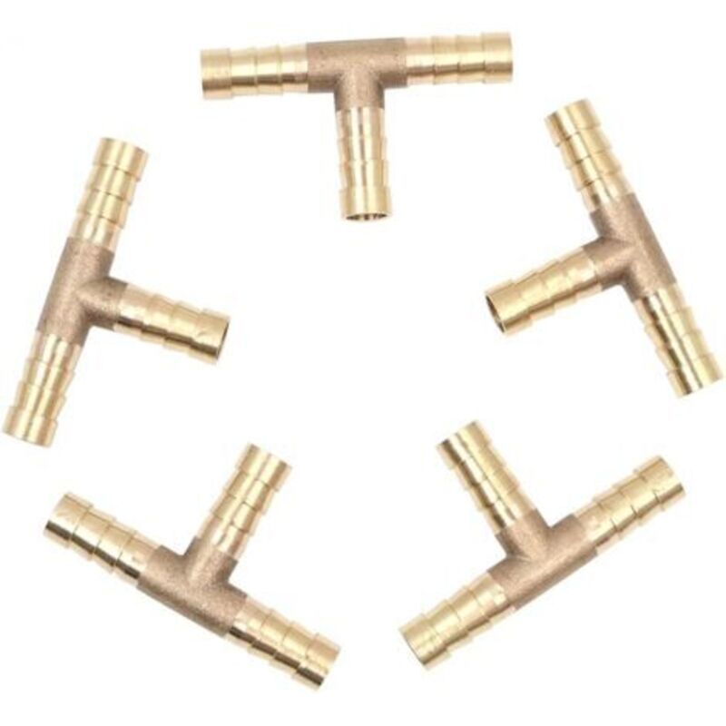 5 Stück Messing-schlauchverschraubung, 8 Mm Oder 8/25 Zoll, 3-wege-t-förmige Luft-/kraftstoffschlauchverschraubung, T-stück
