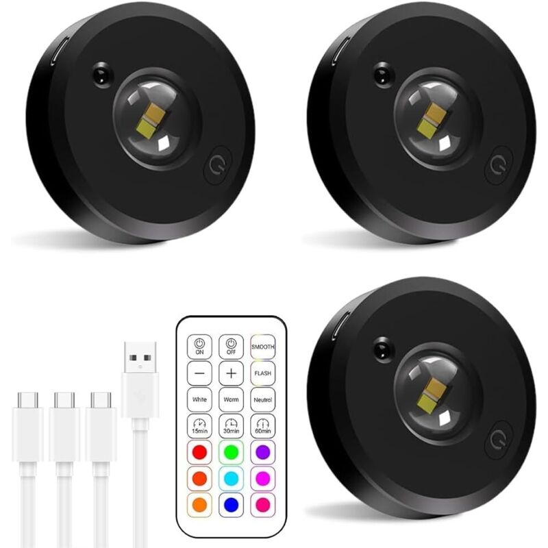 Wiederaufladbare Lichterkette – Led-lichterkette Mit Fernbedienung, Dimmbar, 12 Farben Und 2 Dynamische Modi, 1000 Mah Akku, Timer – 3er-set
