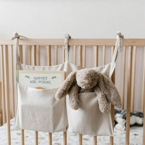 Hängende Aufbewahrungstasche – Babybett-taschen-organizer, Solide Kinderzimmer-nachttisch-spielzeug, Hängende Aufbewahrungstasche (beige)