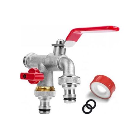 3 4'' Zoll (20 27) Premium-doppel-wasserhahn Aus Messing, Rost- Und Frostbeständig, 2 Kostenlose Schlauchanschlüsse Für Garten, Waschmaschine, Regentonne