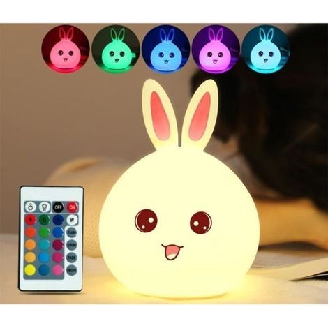 Mignon Lapin Led-nachtlampe, Chevet-lampe, 7 Farbwechsel Mit Ferngesteuerter, Wiederaufladbarer Usb-leuchte
