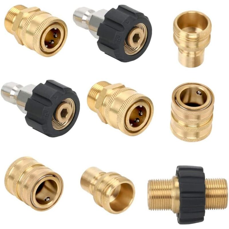 Hochdruckreiniger-schnellkupplungsset, M22-14 Mm-gewinde Auf 3/8-zoll-schnellkupplung, 3/4-zoll-schnellkupplung Auf Schlauch – 9er-pack