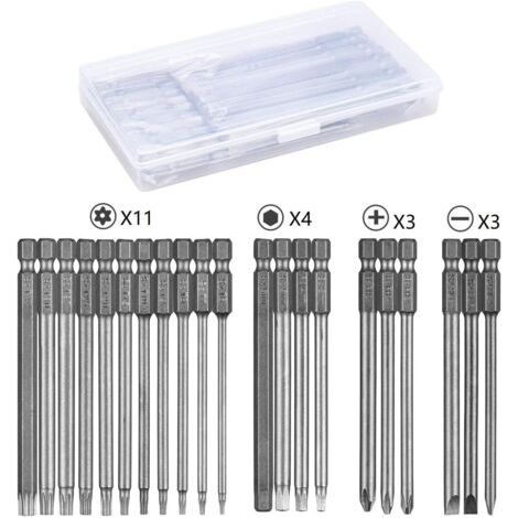 Schraubendreher-bits, 21-teilig, Magnetischer Schraubendreher-bit, 100 Mm Lang, Torx T6–t40, Sechskant 3–6 Mm, Kreuzschlitz Ph2, Schlitz 4–6 Mm, 1/4-zoll-sechskantschaft, S2-stahl