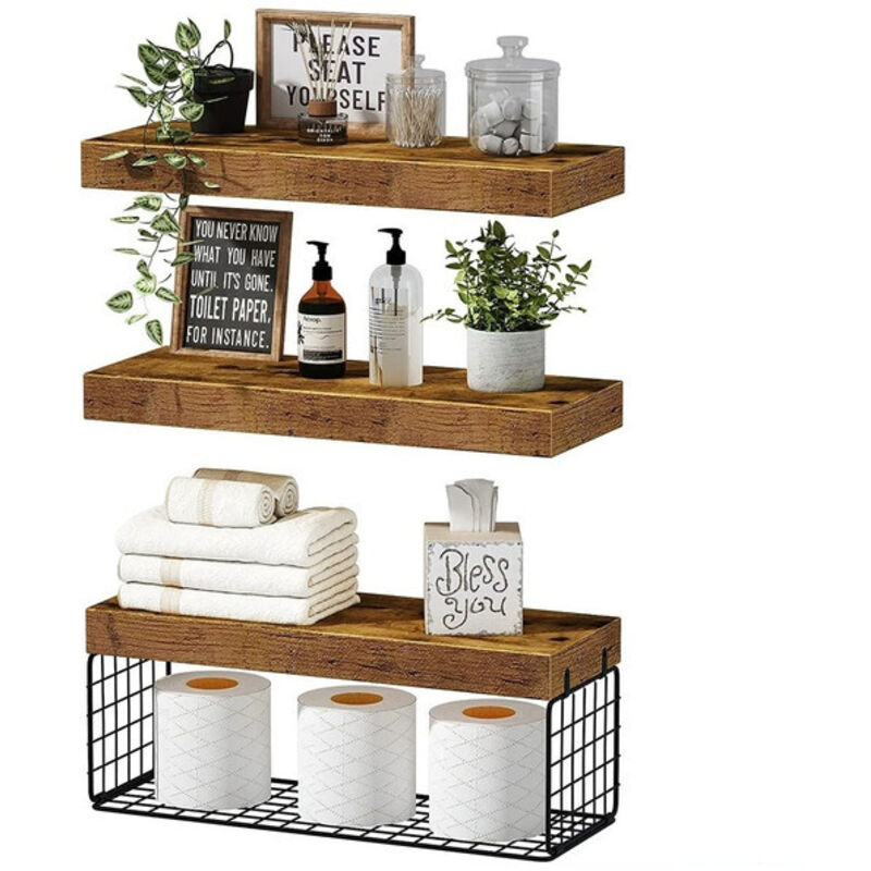 Schwebendes Regal – Wandmontierter Badezimmer-organizer – Dunkles Holz – Stilvoller Halter