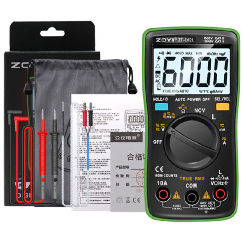 Digitales Numerisches Lcd-multimeter, Tragbar, Professionell, 6000 Punkte, True Rms, Strom, Spannung, Kapazität, Widerstand, Induktivität, Frequenz, Betriebszyklus, Diodentest, Messung