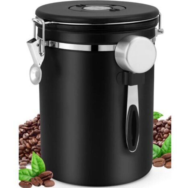 Boîte À Café Hermétique, Boîte À Café Grain Mit Cuillère À Mesurer (2,8l Noir)