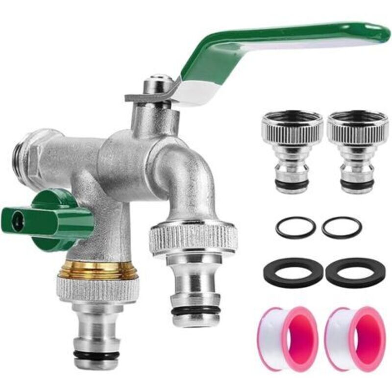Robinet De Jardin 1/2" - Doppelter Robinet Mit 2 Vorhängeschlössern Und 2 Rollladenbändern - Gelbeständig -20 °c - Für Den Hausgarten - Vertikal