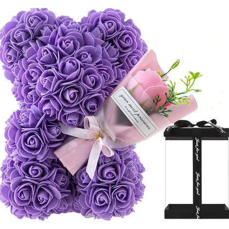 Unsere Plüschrose Mit Rosenstrauß, Geschenk Zum Jahrestag Oder Mutterfest Für Kleine Freunde, Ehepartner, Mama Oder Mädchen (violett)