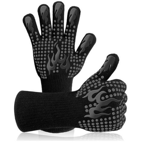 1 Paar Grillhandschuhe, Schwarz, Hitzebeständige Handschuhe Bis 800 °c, Universelle Küchenhandschuhe, Hitzebeständige Und Rutschfeste Handschuhe Für Bbq, Grill, Ofen, Küche Und Kamin