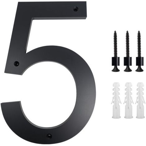 Hausnummernschild, 25,4 Cm (5, Schwarz), Modernes Türnummernschild, Zinklegierung, Hausadressennummern