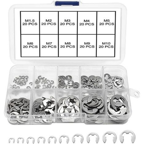 200-teiliges Außensicherungsring-set Aus Edelstahl, 10 Größen M1,5/2/3/4/5/6/7/8/9/10 Mit Kunststoffbox