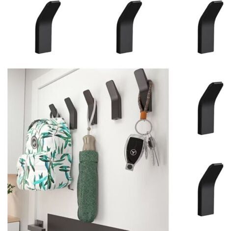 5er-pack Schwarze Selbstklebende Handtuchhaken, Robust, Zum Aufkleben An Wandtüren, Nagelfrei, Zum Aufhängen Von Handtüchern, Mänteln, Kleidung, Für Badezimmer