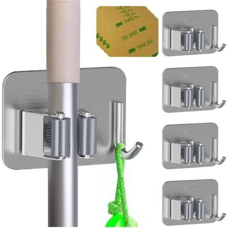 Selbstklebende Besen- Und Mopphaken (4er-pack), Wandmontierter Besen- Und Mopp-organizer (grau)