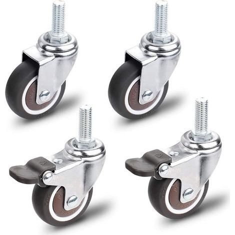 Roulettes Für Möbel, 2 Stück Roulette Pivotante Mit Freilauf + 2 Teile Roulette Pivotante Ohne Freilauf, M10x25mm Universelle Roulettes Für Möbel, Tragfähigkeit 40 Kg Pro Roulette