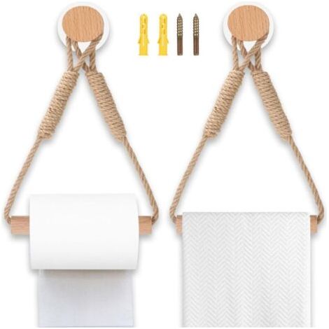 Lot Von 2 Portepapier-toilettenwandgemälden Im Rustikalen Holz- Und Corde-design, Ohne Perlage, Ideal Für Badezimmer Und Industrielle Dekoration