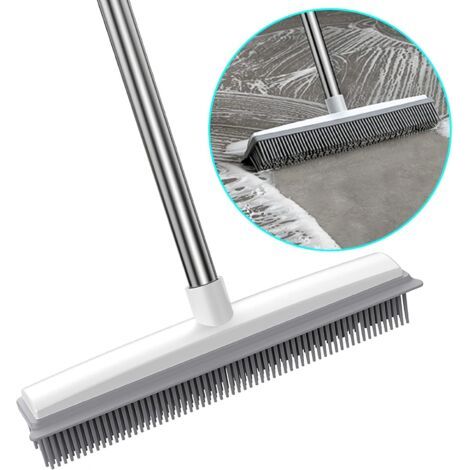 Gummibesen Mit Verstellbarem Langen Stiel – Teppichbürste Mit Integriertem Borstenabzieher – Bodenbesen Für Fusseln, Hartholz, Fenster, Fliesen