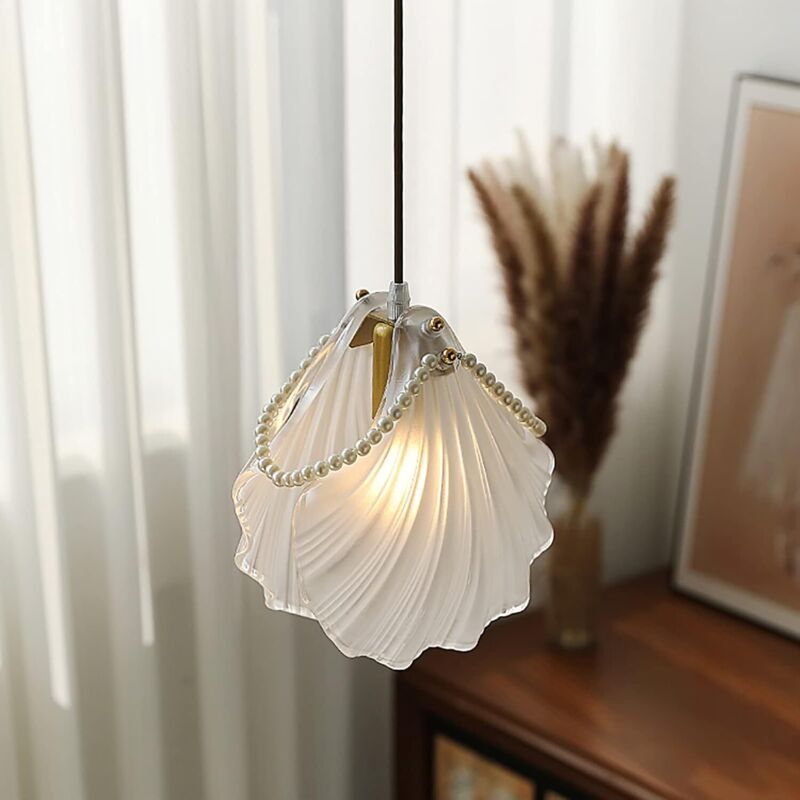 Rustikaler Muschel-kronleuchter Für Schlafzimmer, Französische Pendelleuchte Mit Verstellbarer Kette, 1-flammige Deckenleuchte Für Esszimmer, Wohnzimmer, Dimmbar 22 X 22 Cm (9 X 9 Zoll)
