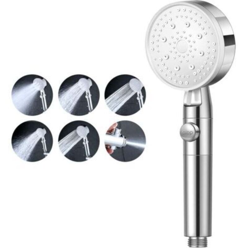 1 Pc (silber) Hochdruck-wasserspar-duschkopf, 5 Modi Verstellbarer Badezimmer-duschkopf, Anti-kalk-duschkopf Mit Stopp, Einfach Zu Installieren