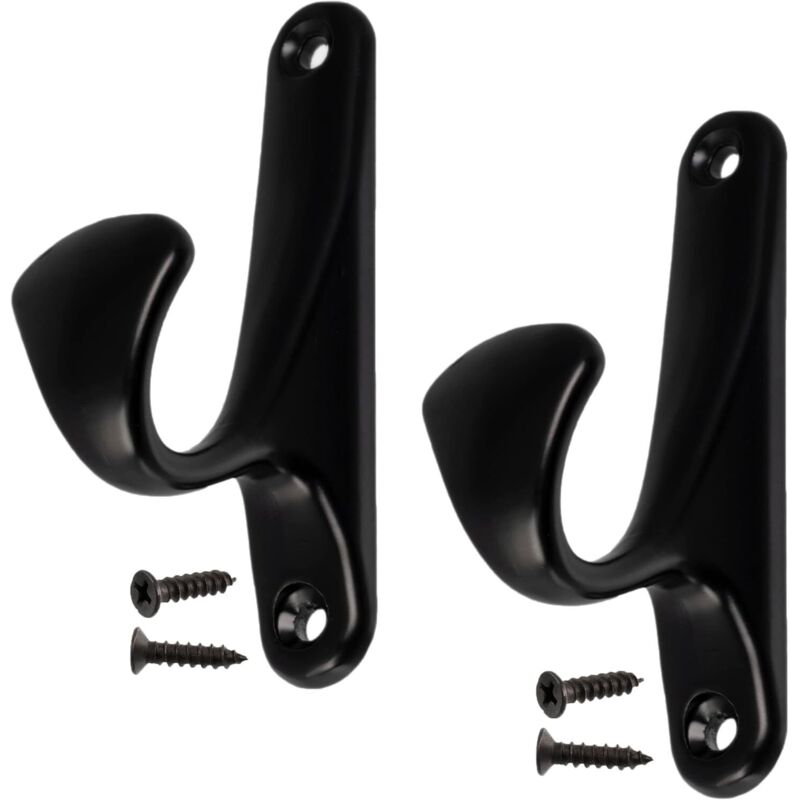 Lot Von 2 Patères Murales 90 X 25 X 47 Mm – Gehäkelt/cintre Porte-manteau Chapeau Peignoir Salle De Bain Serviette Douche Wc Buanderie – Aus Metall – Farbe Schwarz
