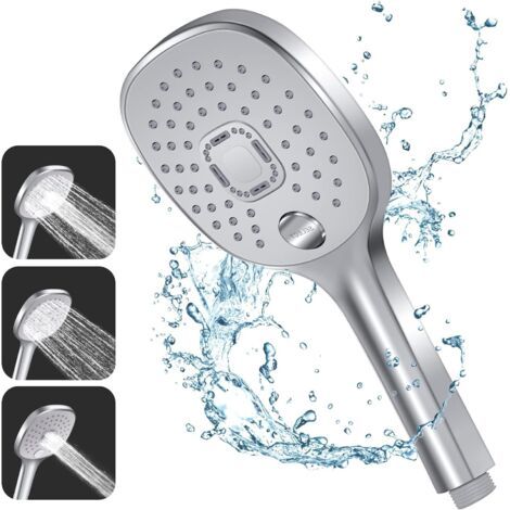 Pommeau Douche, 3 Arten Von Düsen Mit Poignée Durable Et Buse En Silicone Respectueuse De L'Environnement, Grand Pommeau De Douche Argenté (pommeau De Douche Sans Tuyau)