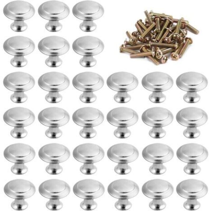 30 Stück Runde Türknöpfe 30 Mm, Edelstahlgriff Für Die Küche, Dekoration Mit Silbernen Schrauben