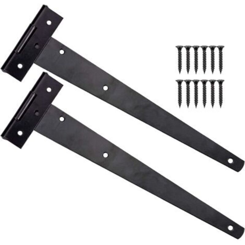Pr 2 Stück Schwarze Türscharniere, 12 Zoll T-scharniere, Robuste T-scharniere Mit 12 Schrauben, Außen-t-scharniere Für Scheunentore, 300 Mm