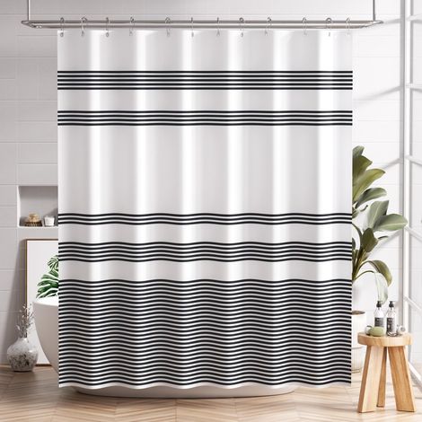 Rideau De Douche, Ensemble Rideau De Douche En Tissu Noir Waschbar, 180 X 180 Cm