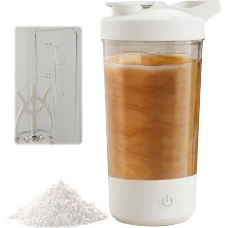 Elektrischer Shaker Mit 450 Ml Fassungsvermögen: Elektrischer Shaker Mit Weißen Proteinen, Wiederaufladbar Über Usb C, Zum Shaken Von Proteinen Und Milchshakes