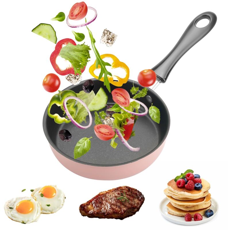 Mini-induktions-eierbratpfanne 12 Cm – Antihaftbeschichtet, Rosa – Ideal Für Eier, Speck, Schinkenscheiben, Steak – Abnehmbarer Griff, Tragbar, Schnelles Und Gesundes Kochen