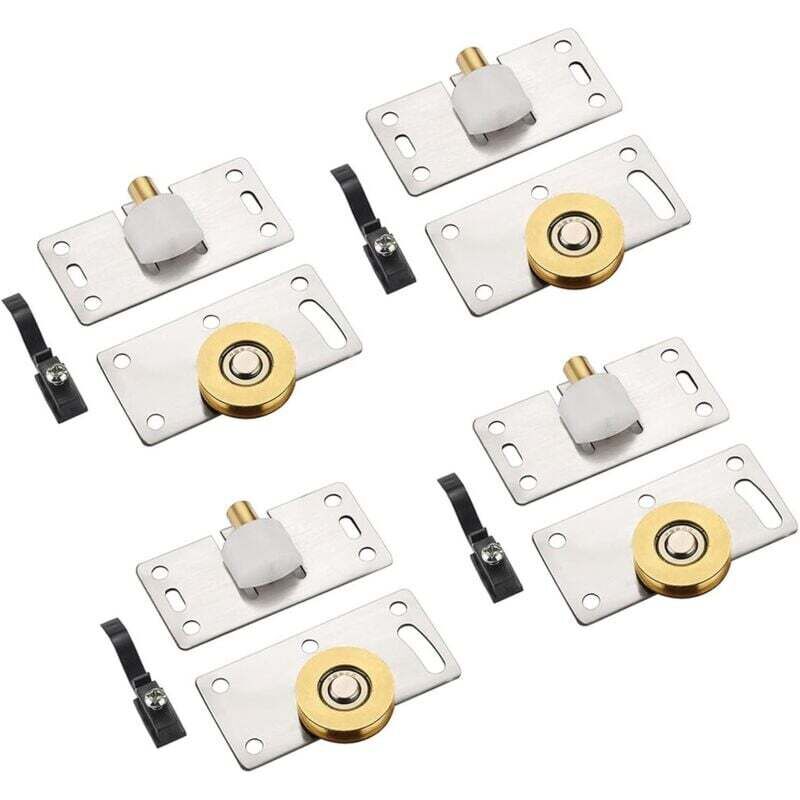 Ineasicer 4 Paires Roulettes De Porte Coulissante Placard La Porte Poulie Coulissante, Meubles Roues Coulissante Guides Roulements Pour Placard, Armoire, Cabinet