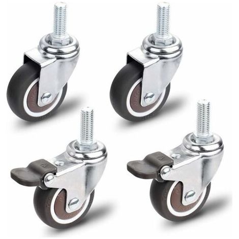 Roulettes Für Möbel, 2 Roulettes Mit Freilauf Und 2 Roulettes Ohne Freilauf, Universelle Roulettes Für Möbel M10 X 25 Mm, Tragfähigkeit 40 Kg Pro Runde