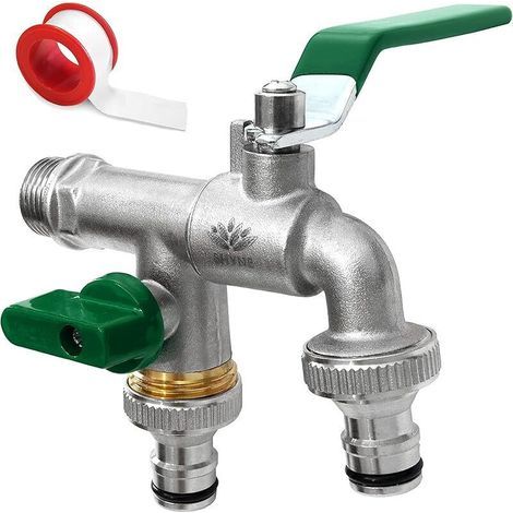 1/2'' Pouce (15/21) Robinet D'Eau En Laiton Double De Qualité Supérieure, Résistant À La Rouille Et Au Gel + 2x Raccords De Tuyau Gratuits + Ebook Pour Jardin, Machine À Laver, Baril De Pluie