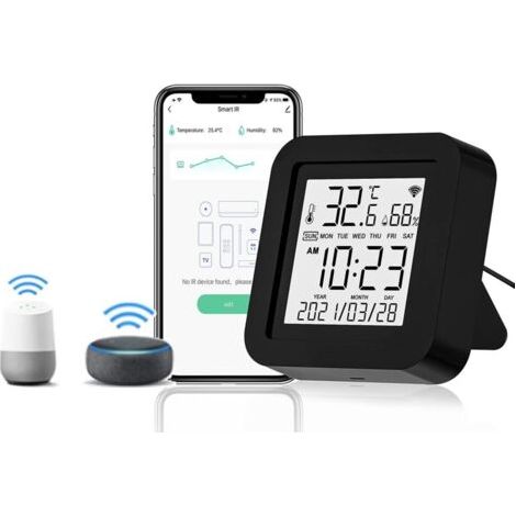 Thermo-hygrometer Mit Ir-fernbedienung Und Wlan. Sprachsteuerung Über Alexa Und Google Assistant Mit Ir-fernbedienung
