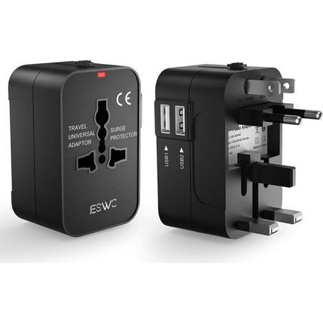 Reiseadapter – Jeswo – Universal – 2 Usb-anschlüsse – Schwer Entflammbar – 200 Länder
