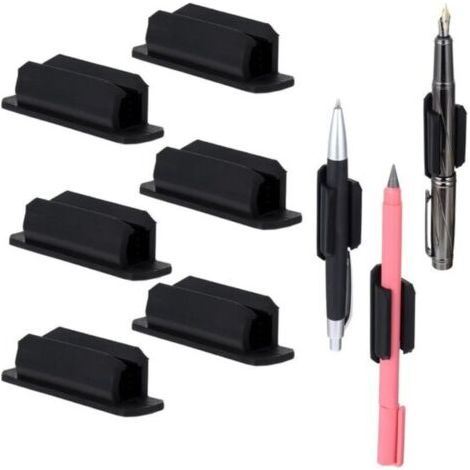 6 Selbstklebende Stifthalter Aus Silikon – Flexibler Stiftclip, Multifunktionales Büro- Und Schreibtischzubehör – Schwarz