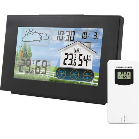 Drahtlose Wetterstation Mit Elektronischem Wecker, Schlummerfunktion, Digitalem Thermometer Und Hygrometer, Innen-/außenanzeige, Alarm, Großem Farb-lcd-bildschirm, Wettervorhersage Und Touch-tasten
