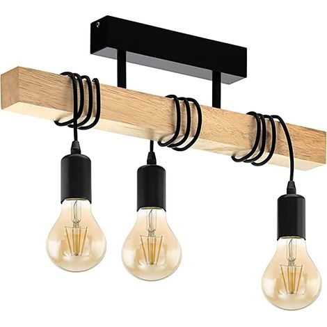 Pendelleuchte Aus Holz, E27-fassung, Verstellbare Led-deckenleuchte, Schwarzer Lampenschirm – Ideal Für Ein Landhaus, Wohnzimmer Oder Eine Bar – Vintage-kronleuchter