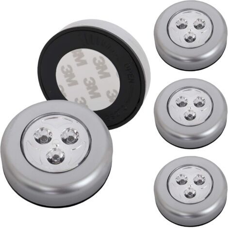 Set Mit 5 Selbstklebenden Led-strahlern – Kabellose Beleuchtung Für Möbel – Schränke Etc. – Batteriebetrieben – An-/aus-funktion Durch Druck – Ø 6,8 Cm, Titanfarbe
