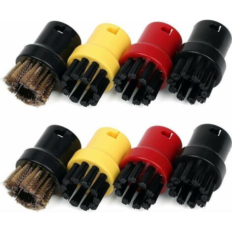 8 Stück Für Karcher Kleine Rundbürste, Kupfer-dampfreinigungsbürste (schwarz + Rot + Gelb + Kleine Kupferbürste X 2).