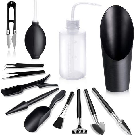 Sukkulenten-werkzeuge, 13-teiliges Mini-gartenwerkzeug-set, Umpflanzungswerkzeug-set, Mini-sukkulenten-pflegeset, Schwarz.