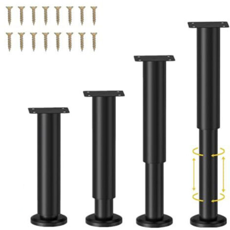 Pieds De Table En Métal, Pieds De Table Reglables, Pieds De Meubles, Kit Comprenant Tournevis Et Vis (schwarz, 25-43 Cm)