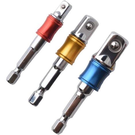 3-teiliger Steckschlüssel-halter-adapter Für Bohrschrauber-steckschlüssel, Buntes Verlängerungsset Mit Sechskantschaft, Hochgeschwindigkeits-bohrschrauber, 1/4 Zoll – 65 Mm, 3/8 Zoll – 65 Mm Und 1/2 Z