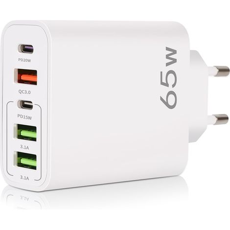 Usb-c-ladegerät – Schnelles 65-w-ladegerät Mit 5 Anschlüssen (pd + Qc 3.0) – Mehrpreis-usb-c-stecker-adapter