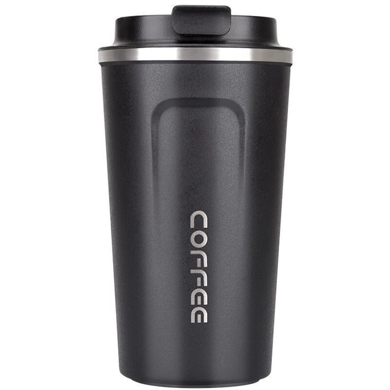 Isolierter Edelstahlbecher, 380 Ml, Tragbar, Schwarz, Ideal Für Kaffee Und Tee –