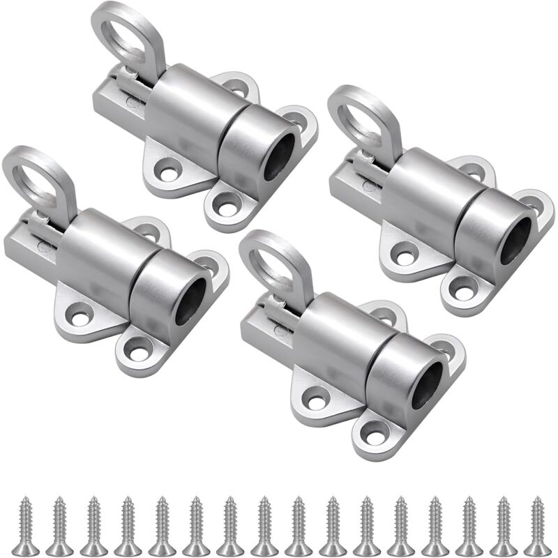 Selbstschließender Federbelasteter Türriegel, Robuster Automatischer Sicherheitsriegel Mit Riegel, Federbelasteter Zylinder-schiebetürriegel Mit Schrauben, Silberfarben, 4 Stück