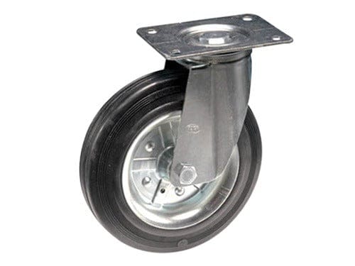 Gabelrad mit verzinkter Stahldrehplatte und Gummi -Ring - Ø140 mm.